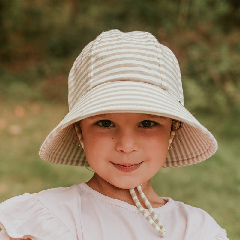 Kids Ponytail Bucket Sun Hat - Natural Stripe