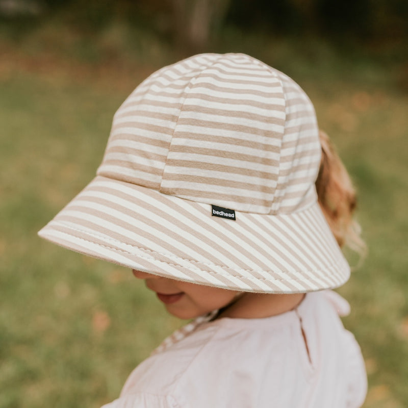 Kids Ponytail Bucket Sun Hat - Natural Stripe