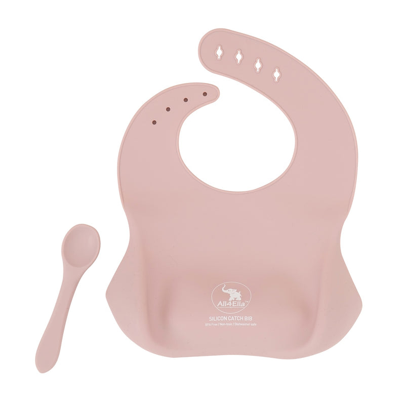Silicone Bib with Spoon - Dusty Pink