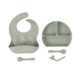 Silicone Plate with Straw & Spoon - Olive