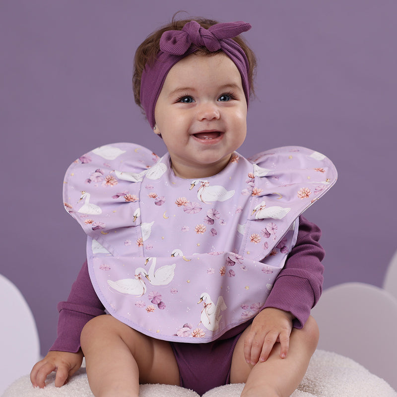 Snuggle Waterproof Bib with Frill - Swan Lake
