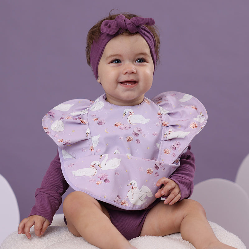 Snuggle Waterproof Bib with Frill - Swan Lake