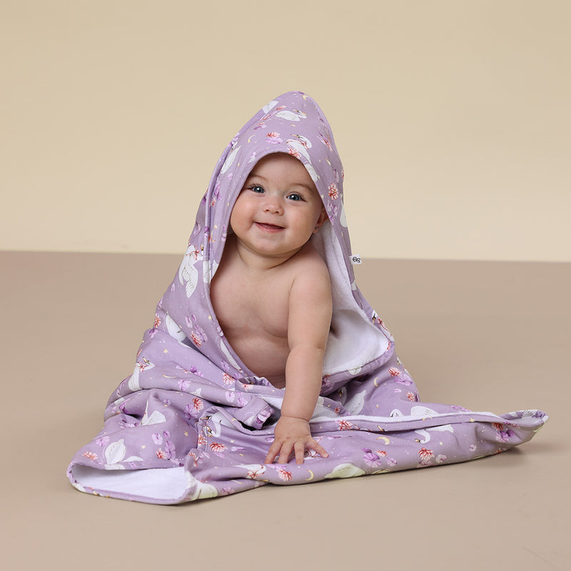 Organic Hooded Baby Towel - Swan Lake