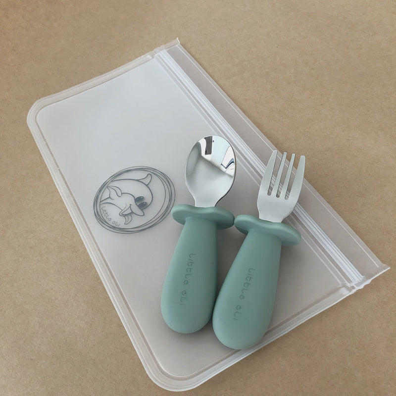 Silicone & Stainless Steel Cutlery Set - Toddler | Light Fern