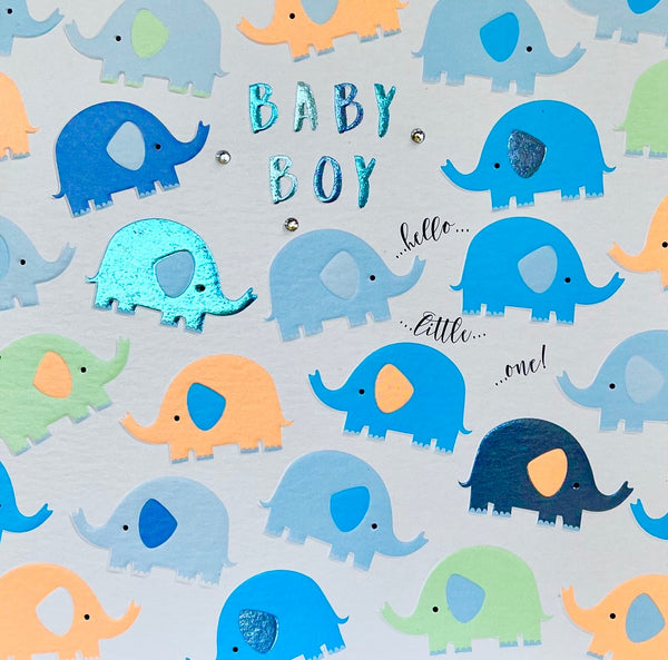 Baby Boy Card - Elephants (Embossed with Gems)