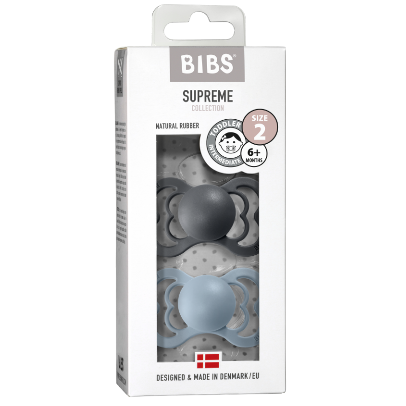 BIBS Pacifier - Supreme | Latex | Iron/Baby Blue