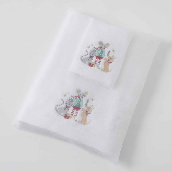Christmas Pets Bath Towel & Face Washer in Organza Bag