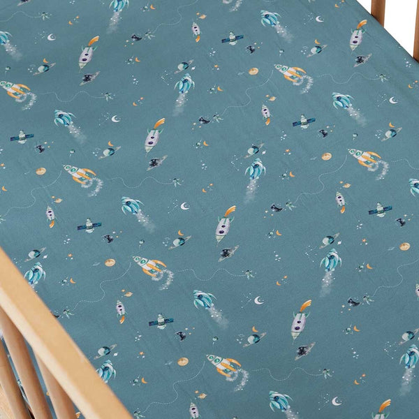 Snuggle Hunny Fitted Cot Sheet - Rocket