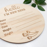 Baby Record Announcement Plaque - Engraved | New Here | 14.5cm