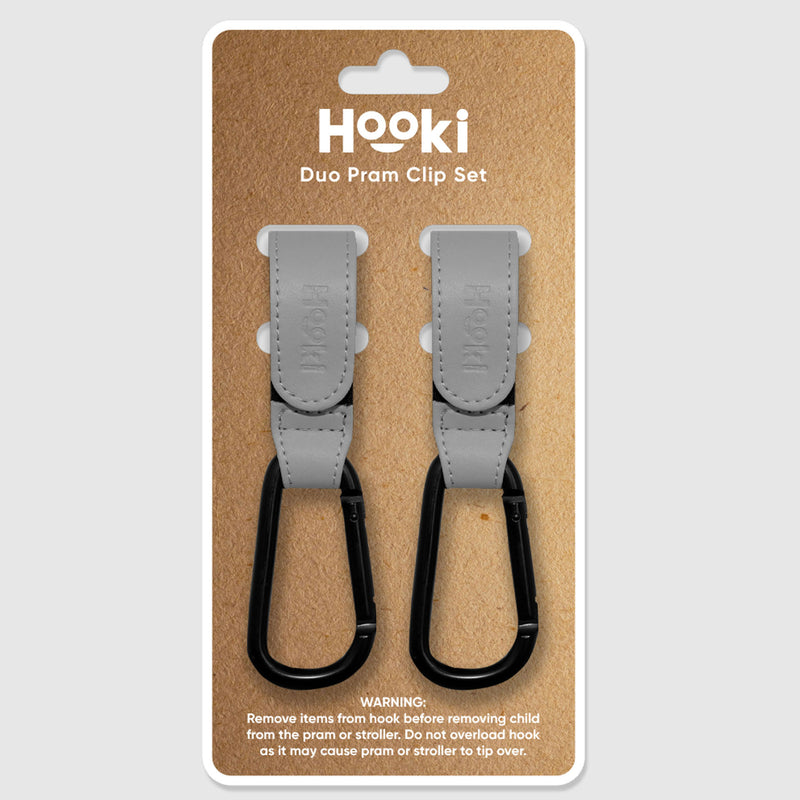 Hooki Duo Pram Hook Clip Set - Grey