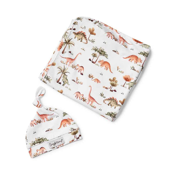 Snuggle Hunny Baby Jersey Wrap & Beanie Set - Dino