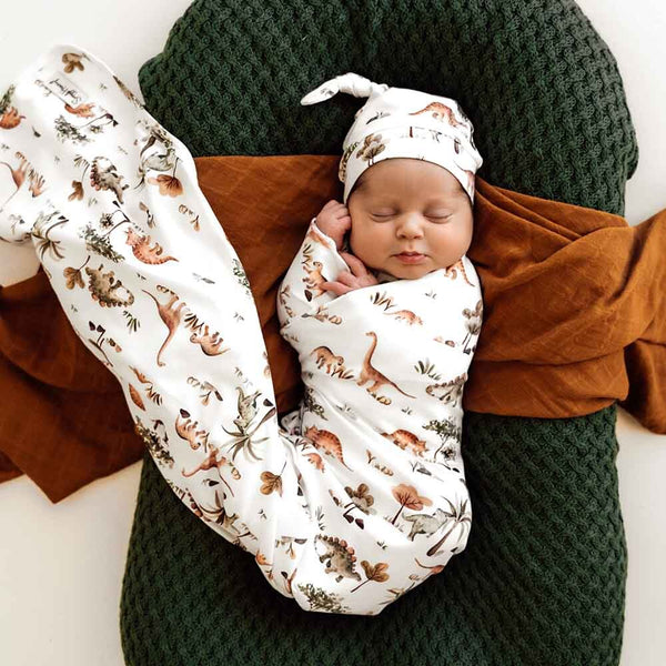 Snuggle Hunny Baby Jersey Wrap & Beanie Set - Dino