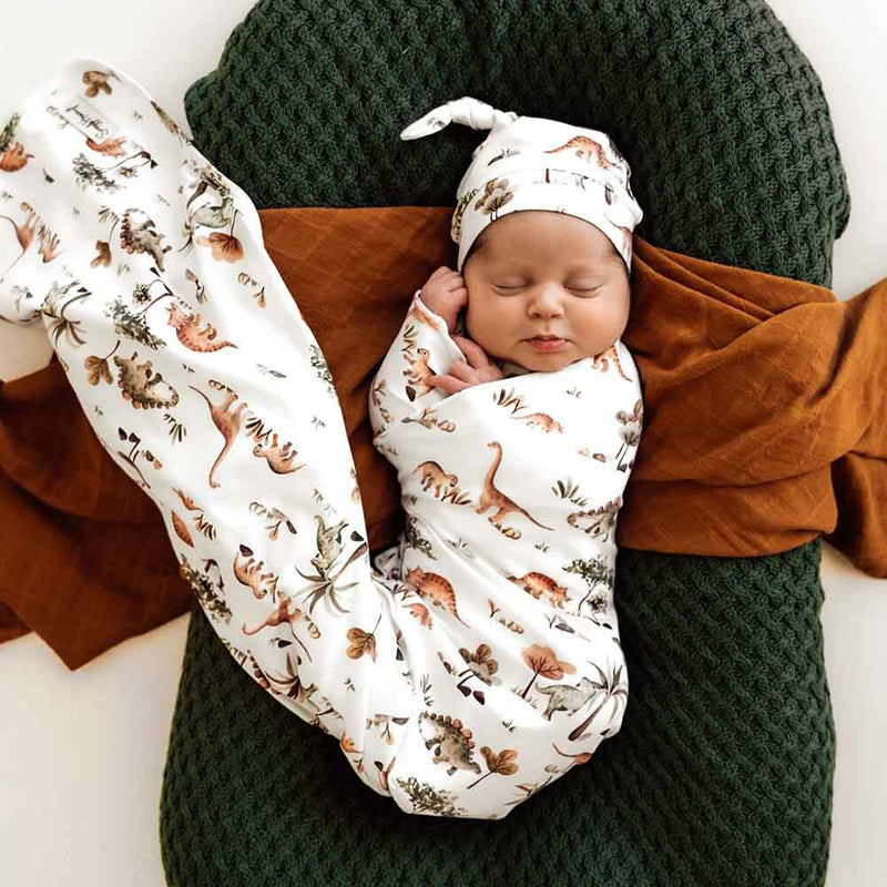 Snuggle Hunny Baby Jersey Wrap & Beanie Set - Dino