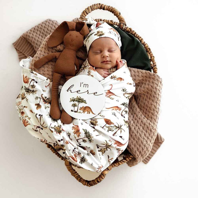 Snuggle Hunny Baby Jersey Wrap & Beanie Set - Dino