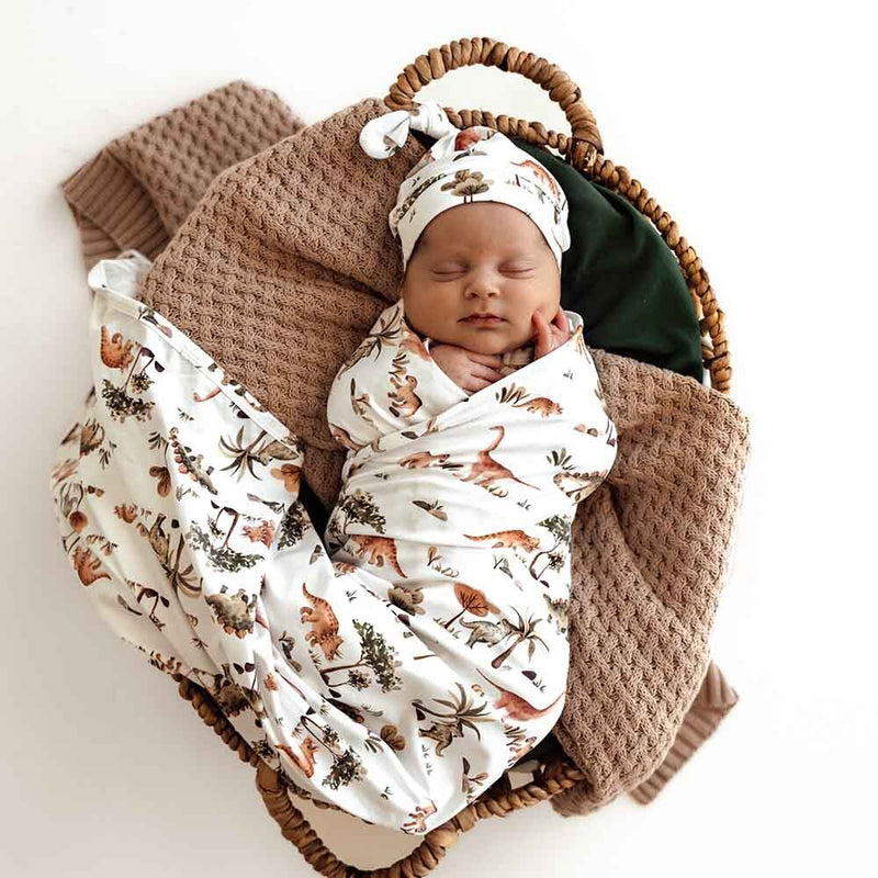 Snuggle Hunny Baby Jersey Wrap & Beanie Set - Dino