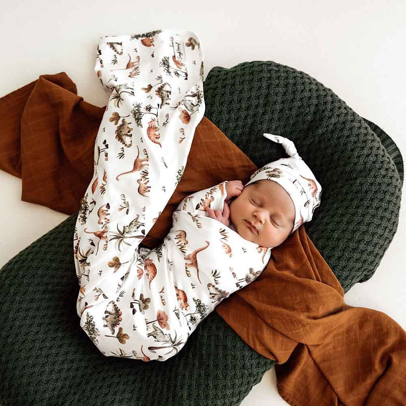Snuggle Hunny Baby Jersey Wrap & Beanie Set - Dino