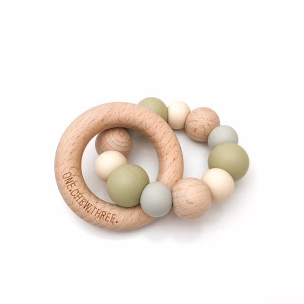 NATURALS Silicone & Beech Wood Teether - Pale Olive