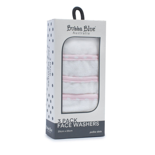 Pink Polka Dots 3pk Face Washers
