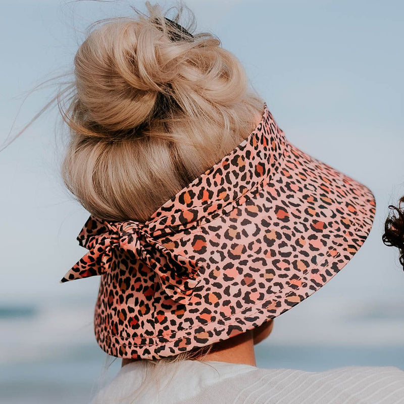 Ladies Wide-Brimmed Swim Visor Beach Hat - Leopard