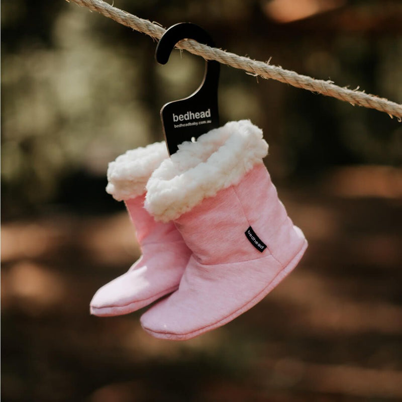Fleecy Winter Booties - Baby Pink Marle